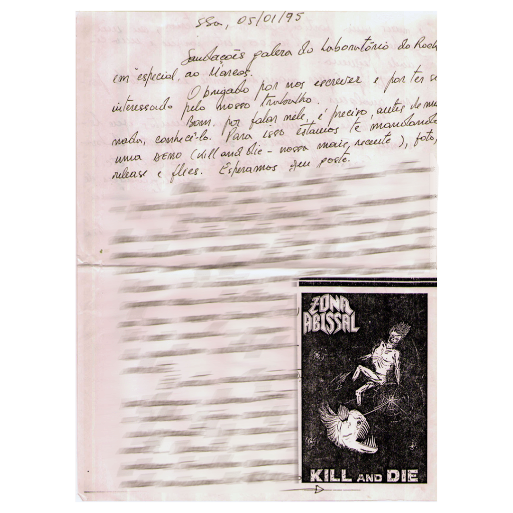 Em respostas à carta envida pelo Laboratório, Zona Abissal responde com k7 Demo e informações de como contratar o show da banda.